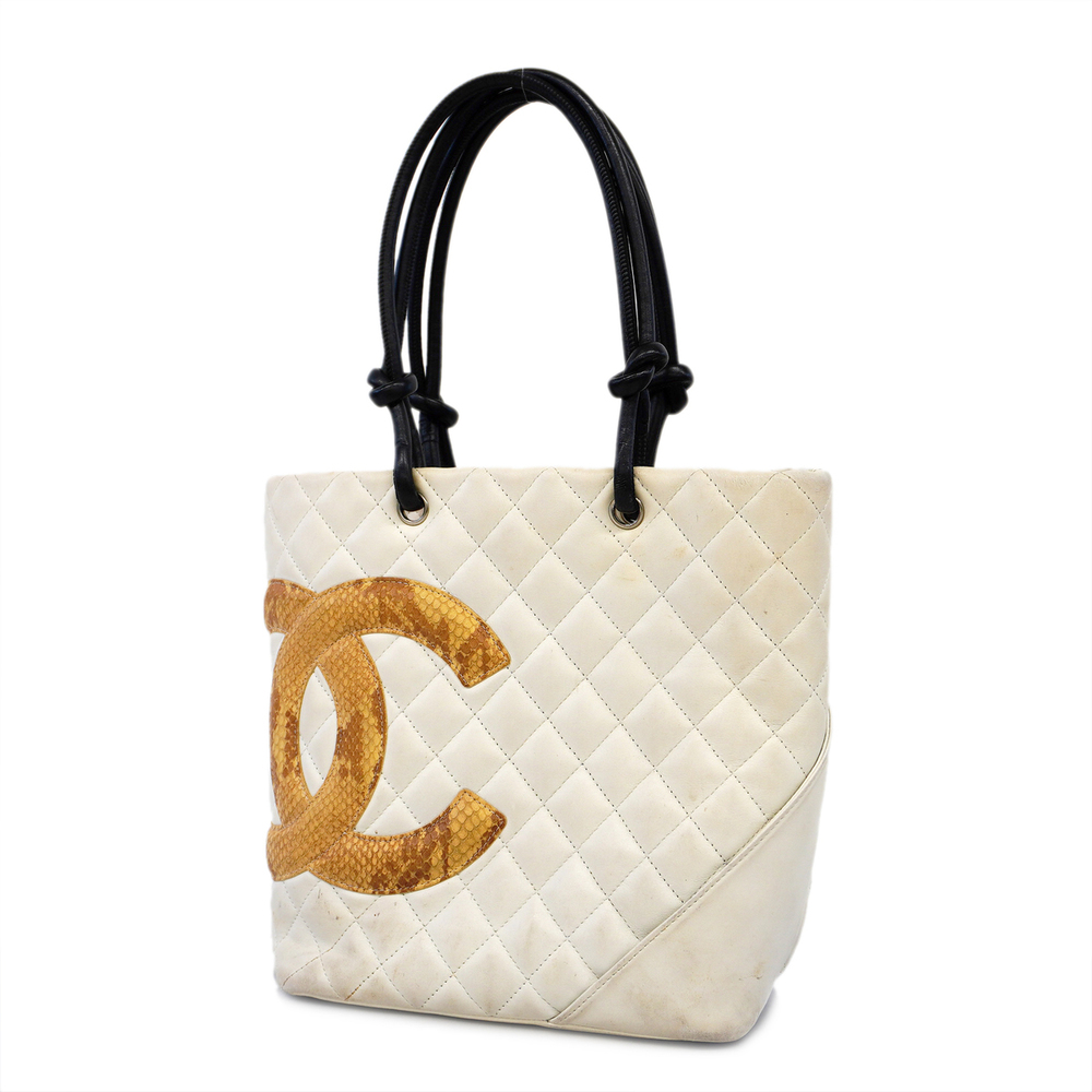 Chanel Tote Bag Cambon Line Leather Python White - image 1